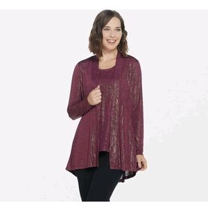 Susan Graver Liquid Knit 2 Pc Set Cardigan Tank Top 2X Mature Dressy #32